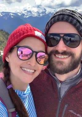 Heather and Jake in the mountains, they met on Match dating app.
